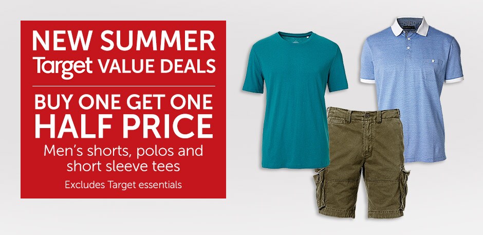 New Summer Taget Value Deals. Amazing Deals on Men's shorts, polos and short sleeve tees.