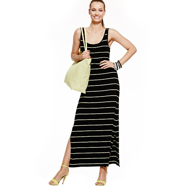 Ladies' Sleeveless Stripe Maxi Dress - Black + Daiquiri Ladies' Sleeveless Stripe Maxi Dress - Black + Daiquiri