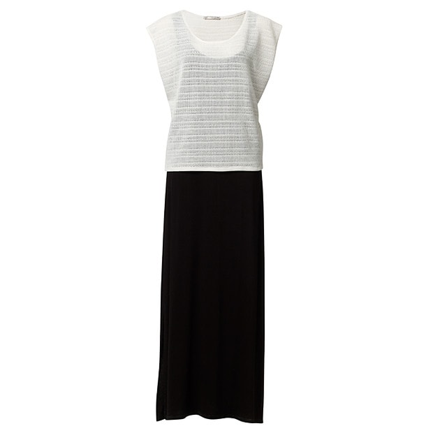 Ladies' Maxi Dress With Mesh Top - Black + White