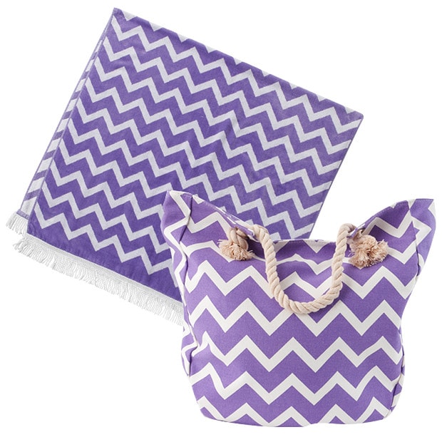 2 Piece Beach Towel + Canvas Bag Set - Purple 2 Piece Beach Towel + Canvas Bag Set - Purple