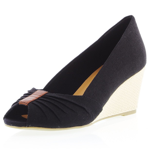 Dillon Peep Toe Canvas Wedges - Black | Target Australia