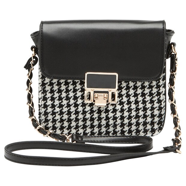 Hot Options Houndstooth Cross Body Bag - Black