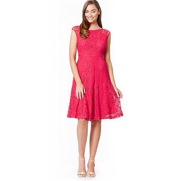 Lace Detail Dress - Red