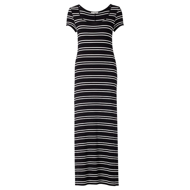 Ladies' Stripe Maxi Dress - Black + White