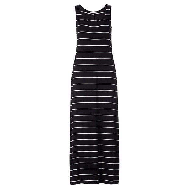 Ladies' Sleeveless Maxi Dress - Black + White Stripe