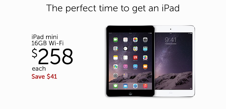 iPad mini 16GB Wi-Fi $258 each. Save $41.