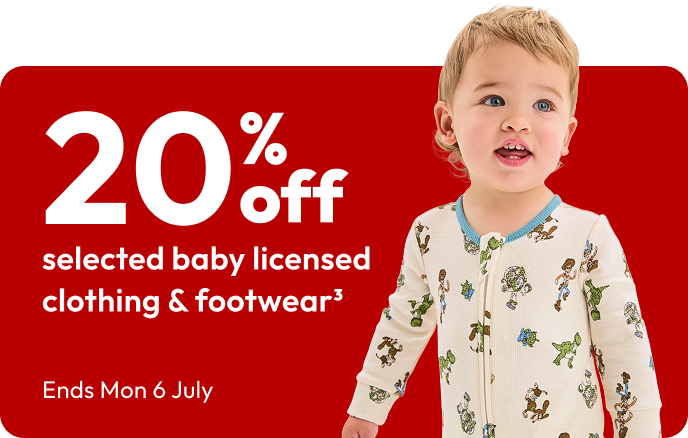 20% selected baby licensed clothing & footwear - Shop now