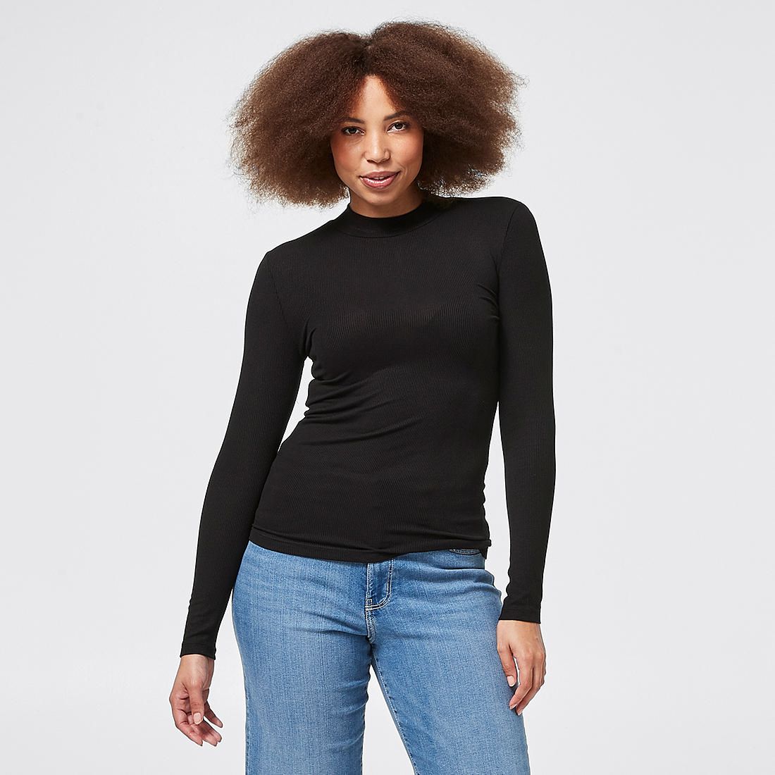 Mock Neck Ribbed Skivvy - Black 