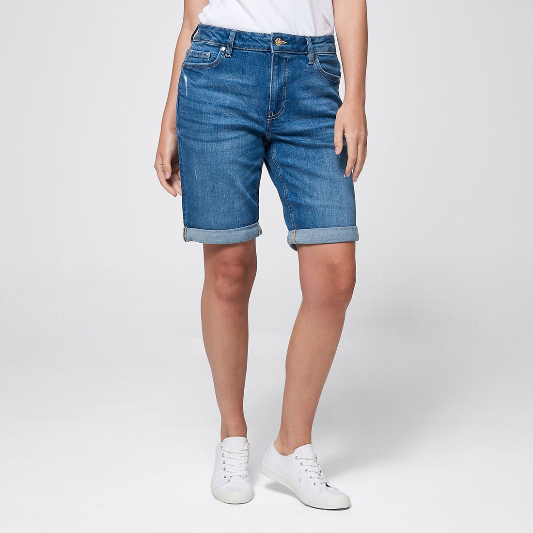 distressed bermuda denim shorts