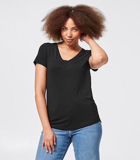 Modal/Elastane V-Neck T-Shirt - Black