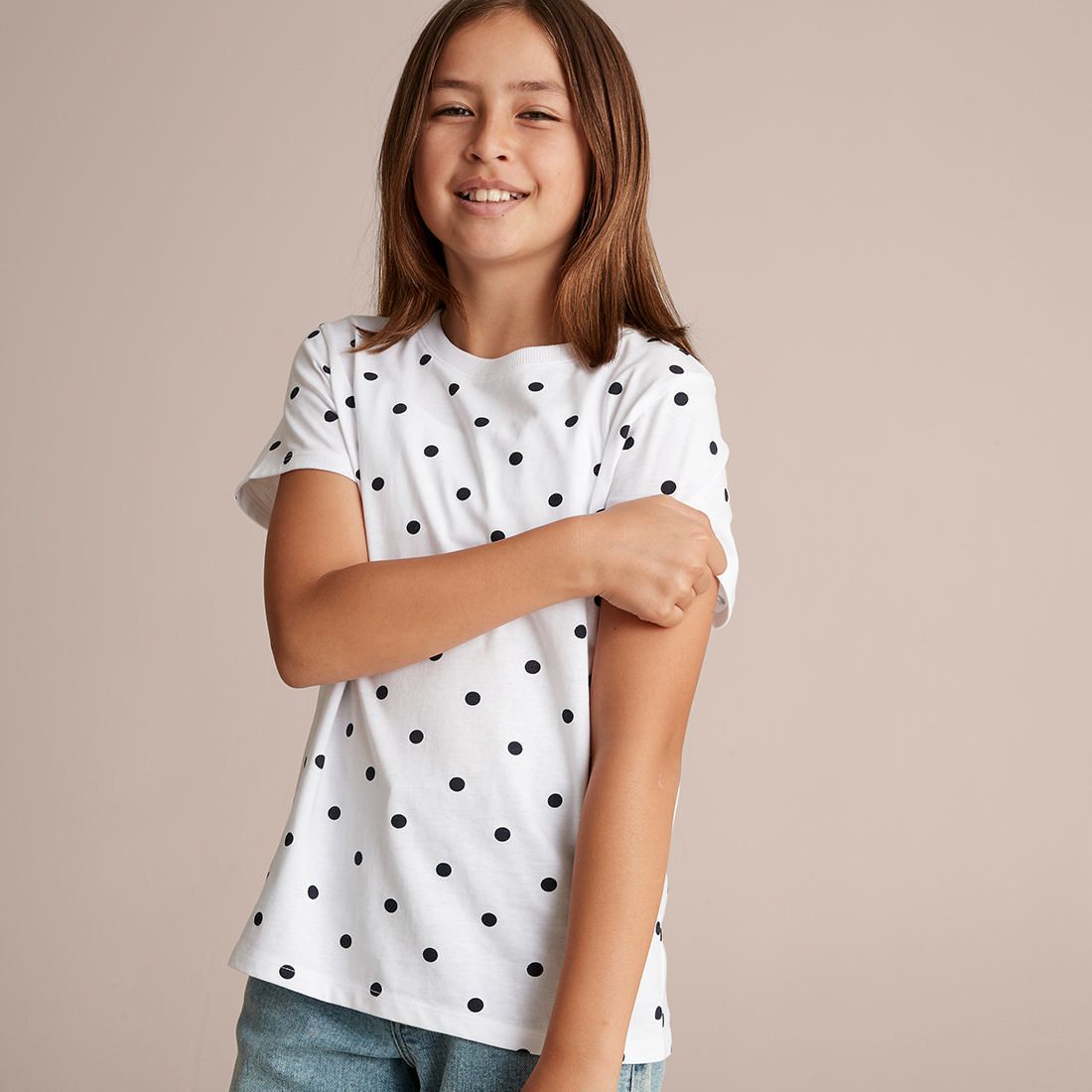 Organic Cotton T-shirt - White Polka 