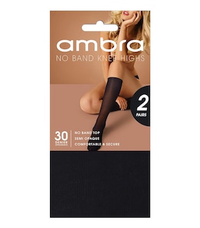 Ambra 2 Pack 30 Denier No Band Knee High Pantyhose - Black