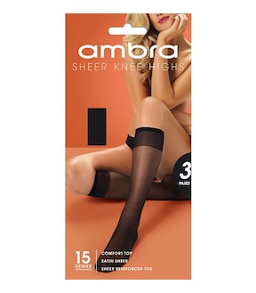 Ambra 3 Pack 15 Denier Sheer Knee High Pantyhose - Black