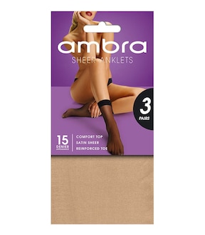 Ambra 3 Pack 15 Denier Sheer Ankle High Pantyhose - Natural