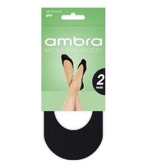 Ambra 2 Pack Micro Grip Footlet Tights - Black