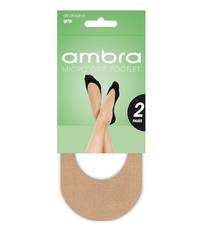 Ambra 2 Pack Micro Grip Footlet Tights - Natural