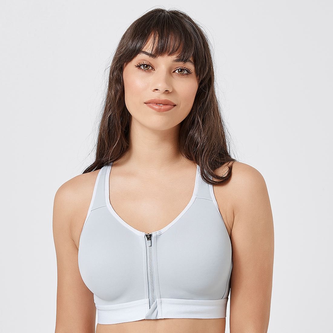 High Impact Front Zip Padded Sports Crop Light Grey Target Australia