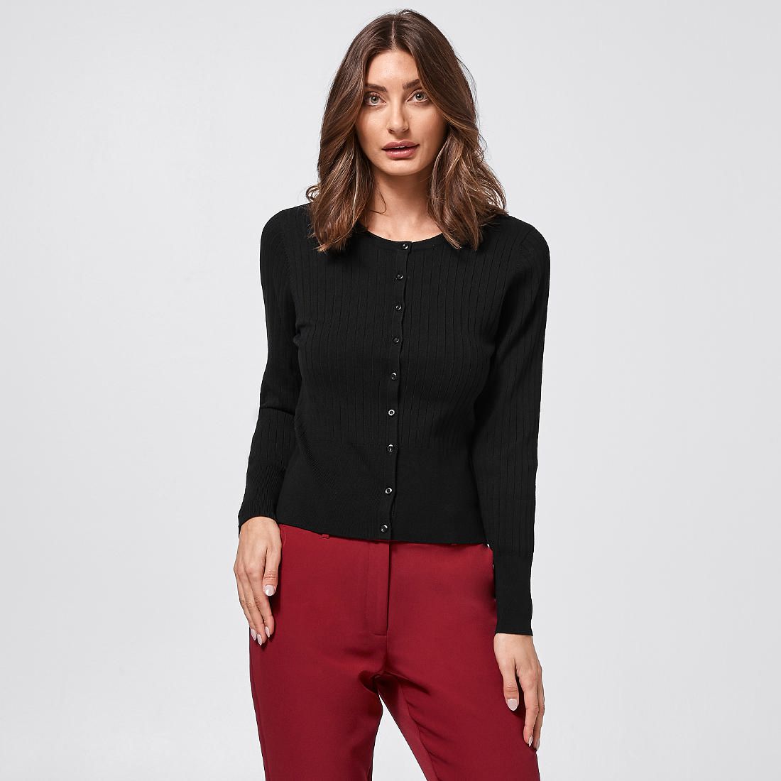 black crew neck cardigan womens