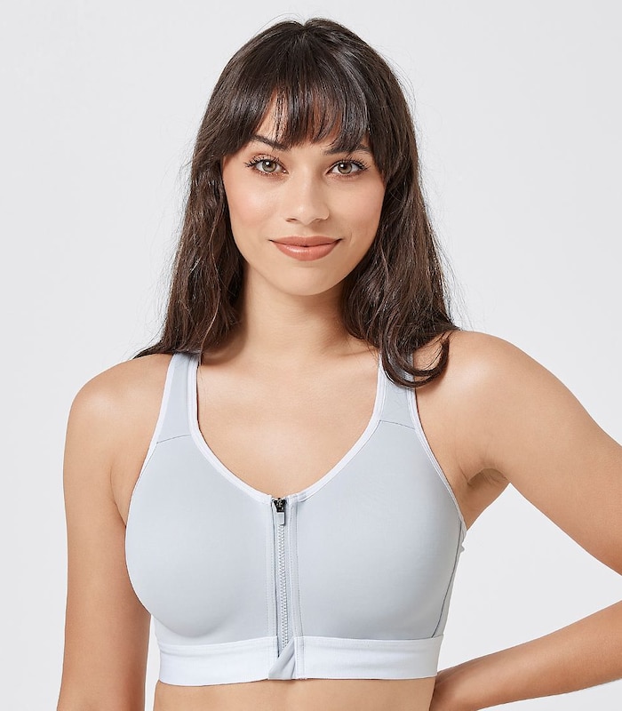 High Impact Front Zip Padded Sports Crop Light Grey Target Australia