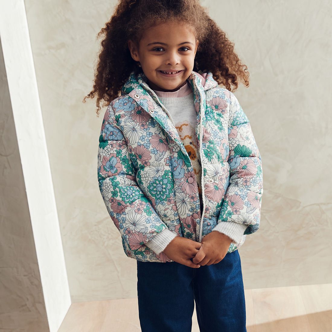Hooded Puffer Jacket - Multi Floral 