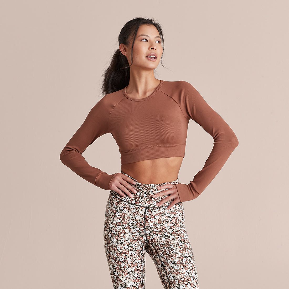 Active Long Sleeve Cropped Rib Top 