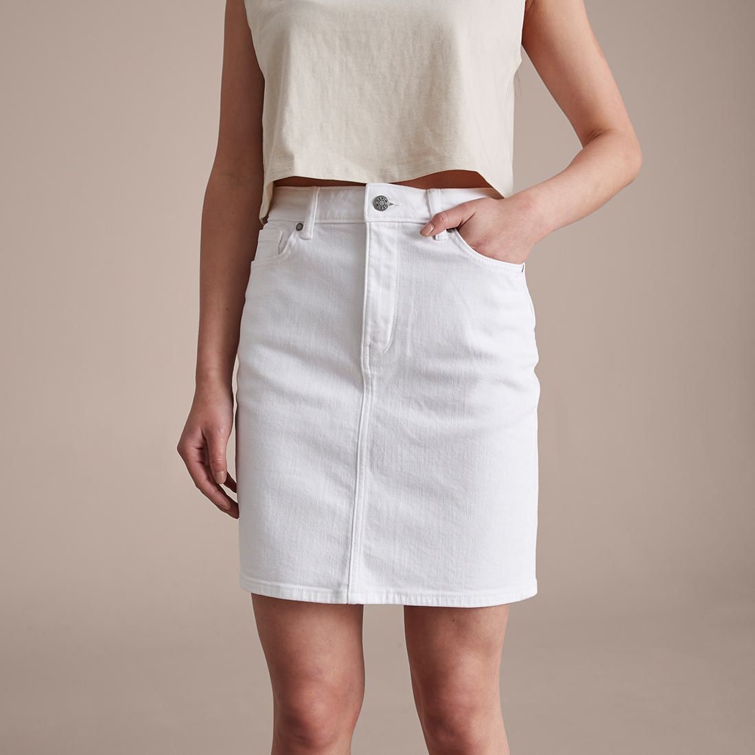 denim skirt white