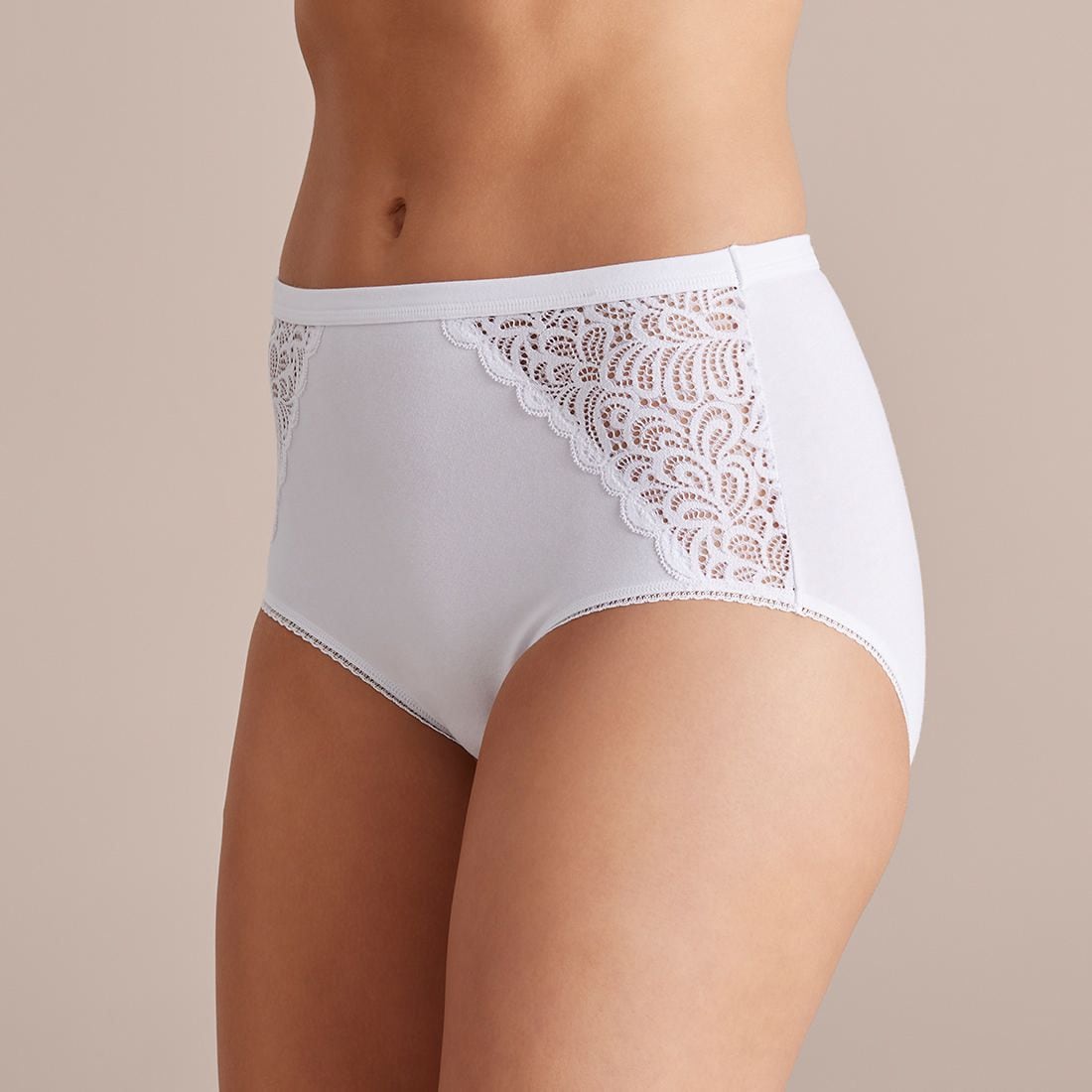 Organic Cotton and Lace Full Briefs - White