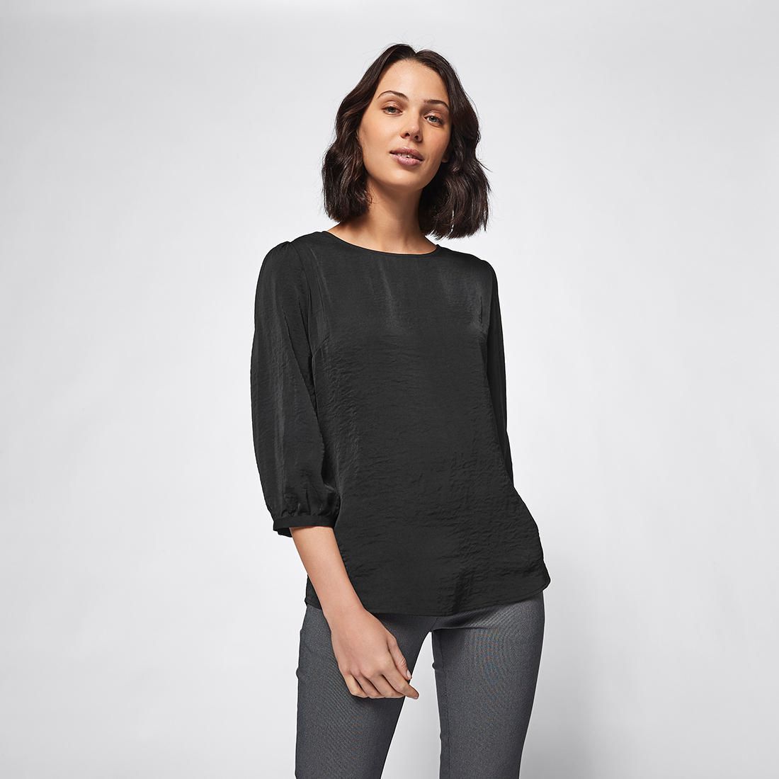 black satin shell top