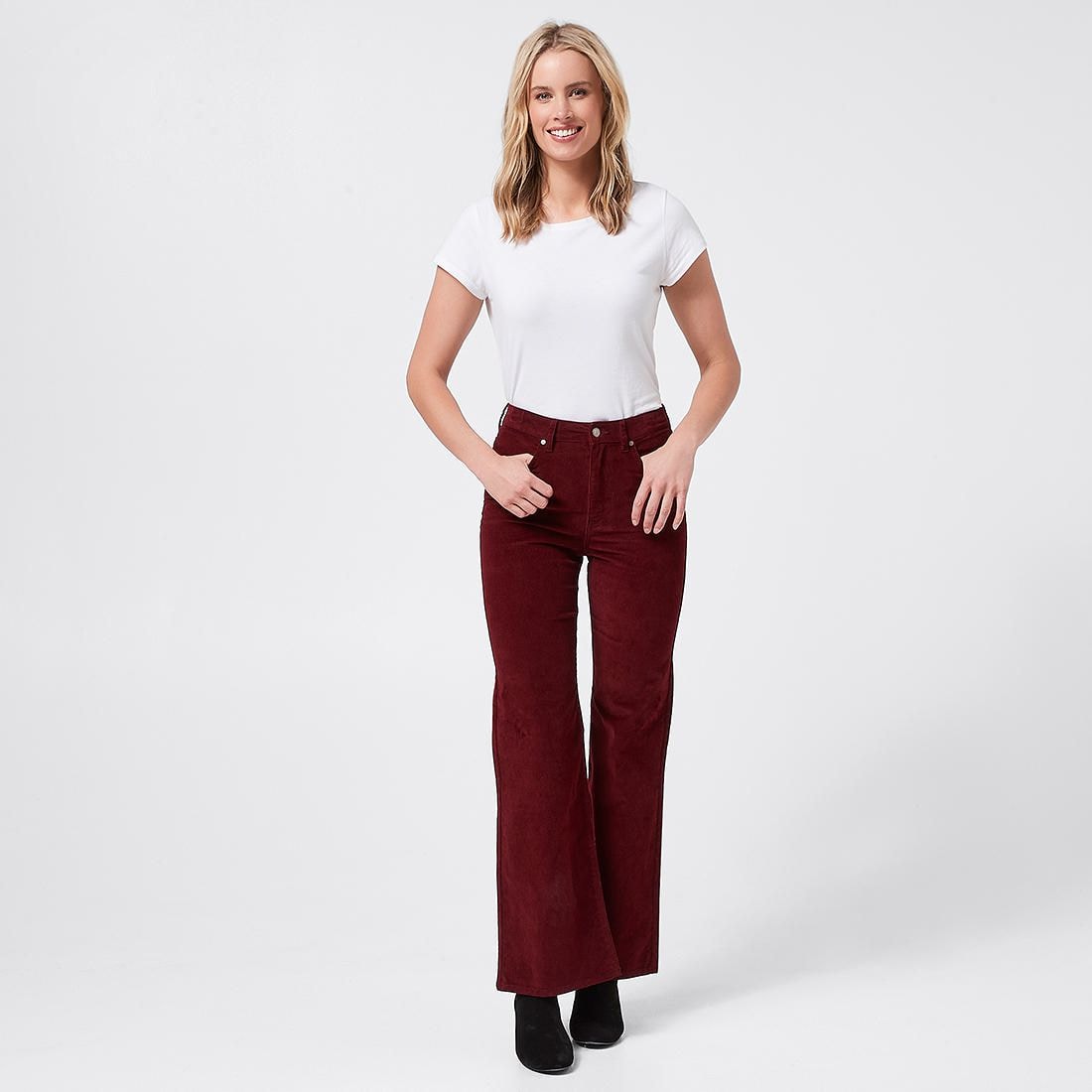 Lily Loves Cord Flare Jeans - Burgundy 