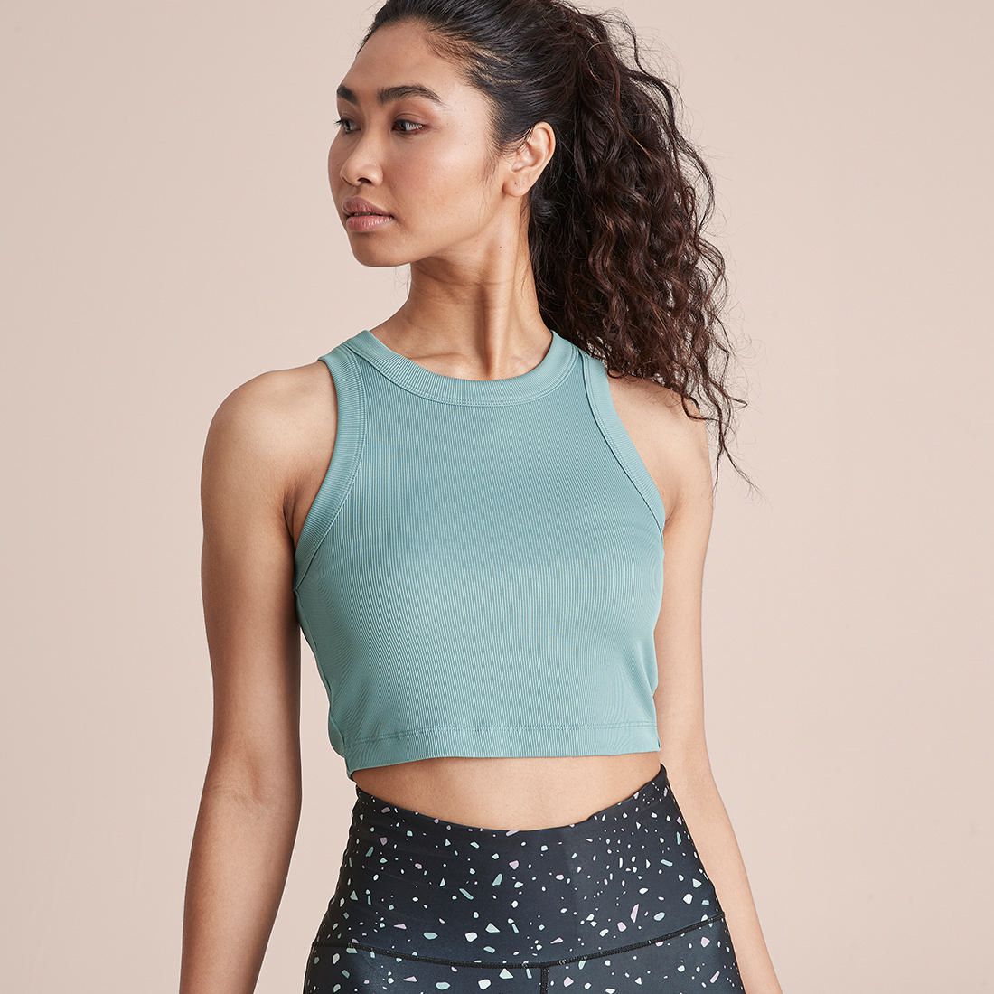 Active Yoga Rib High Neck Crop Tank Top 