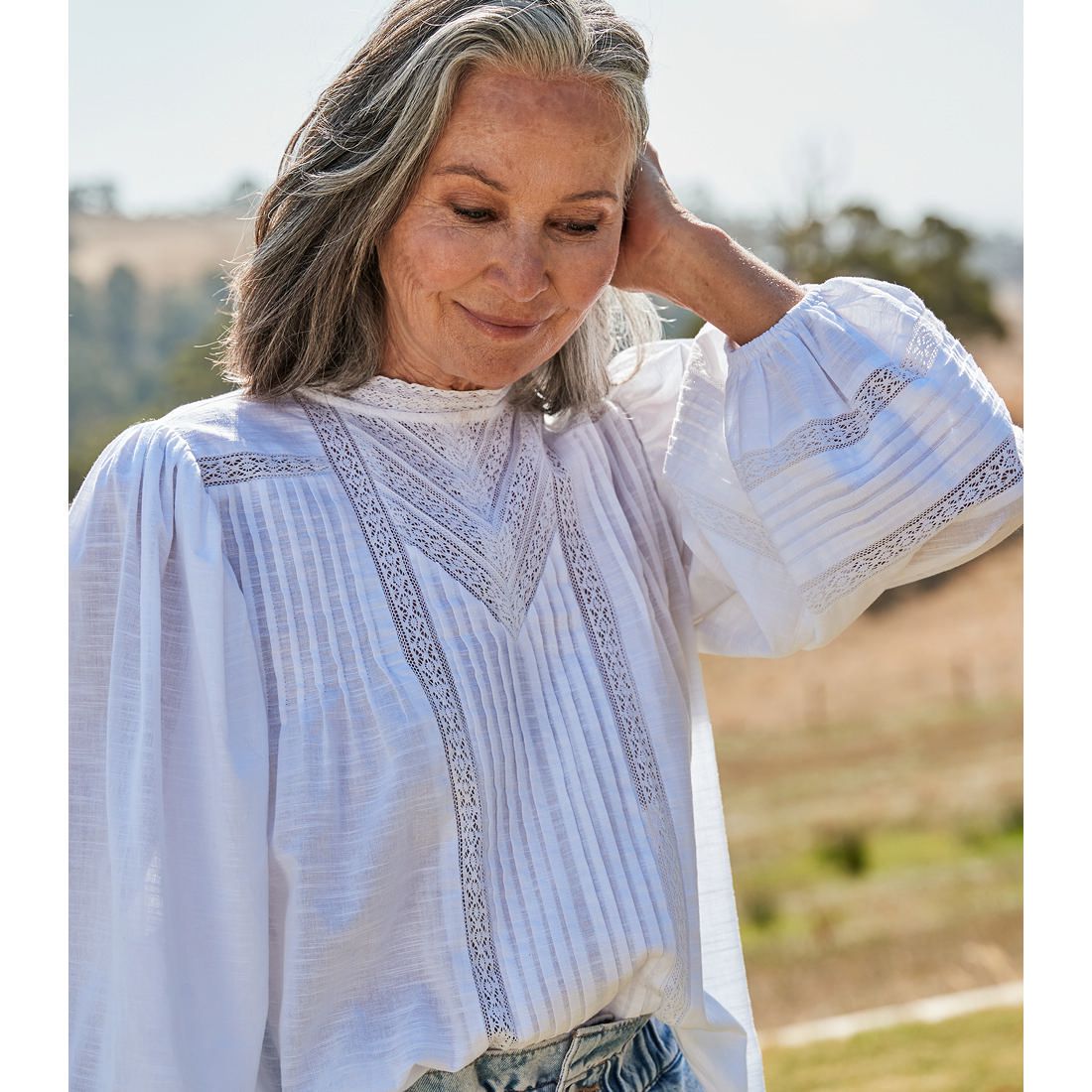 High Neck Lace Mix Blouse | Target 