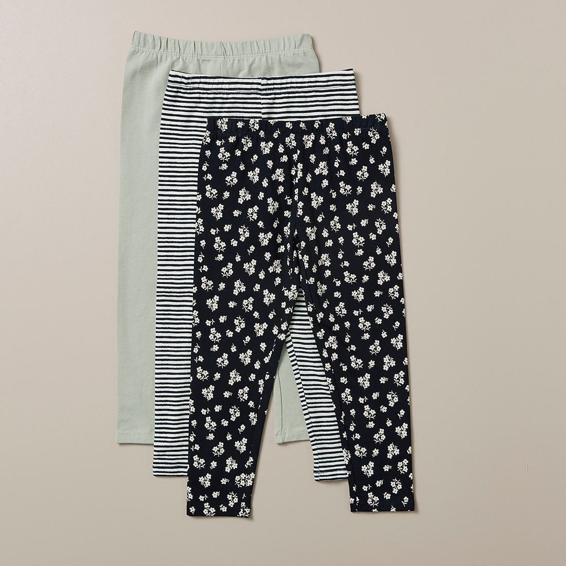 Leggings 3 Pack - Blue Floral Stripe 