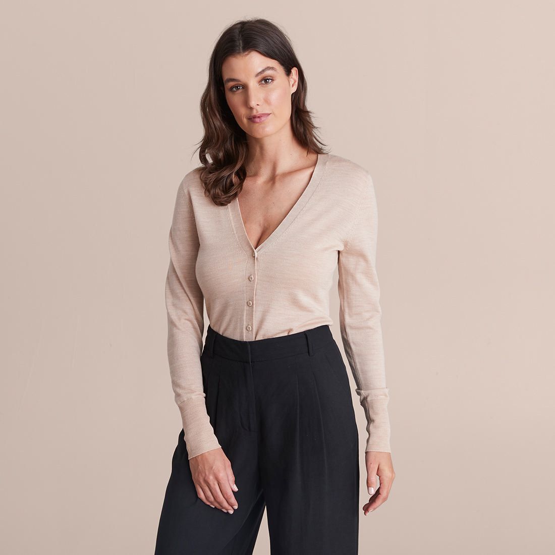 Preview Merino Wool V-Neck Button 