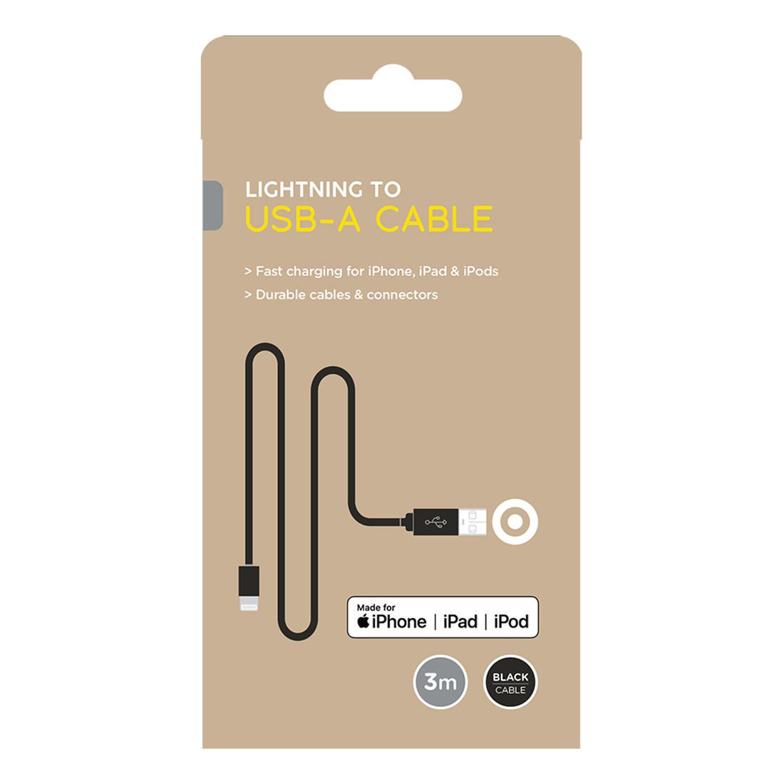 Lightning to USB-A 3M Cable - Black 