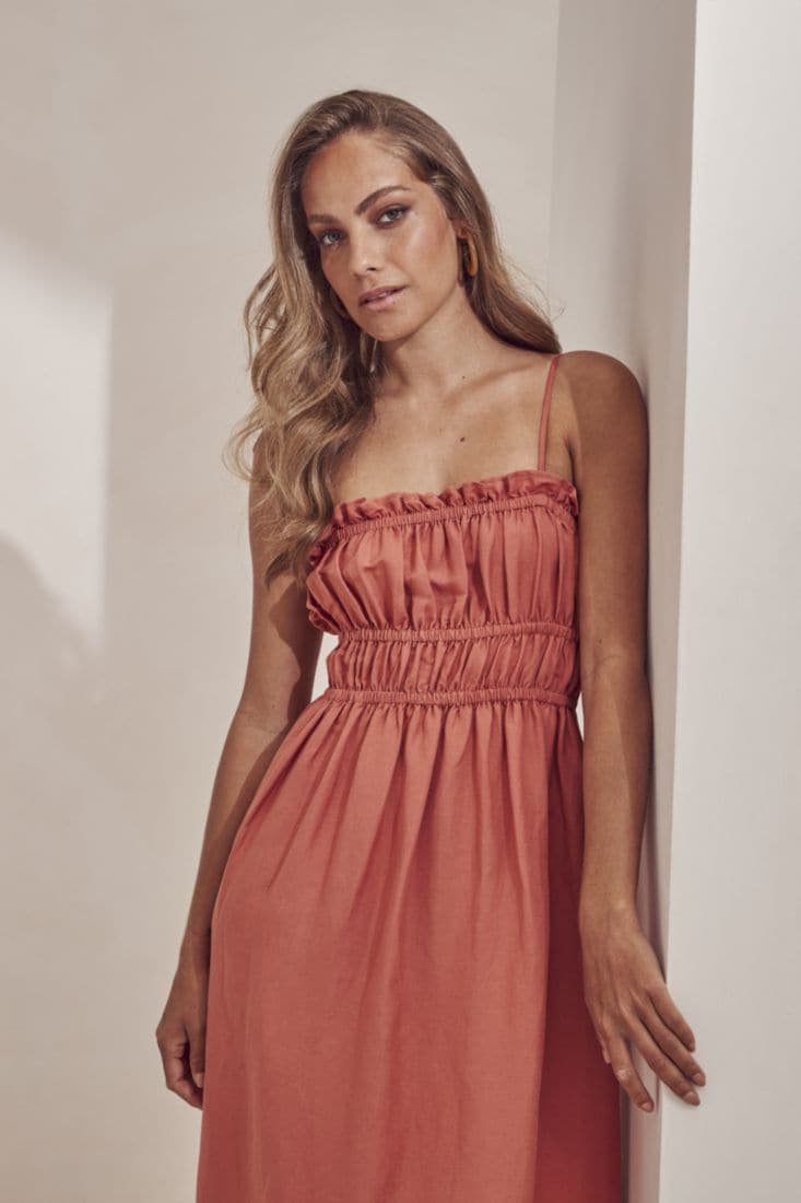 red midi sundress