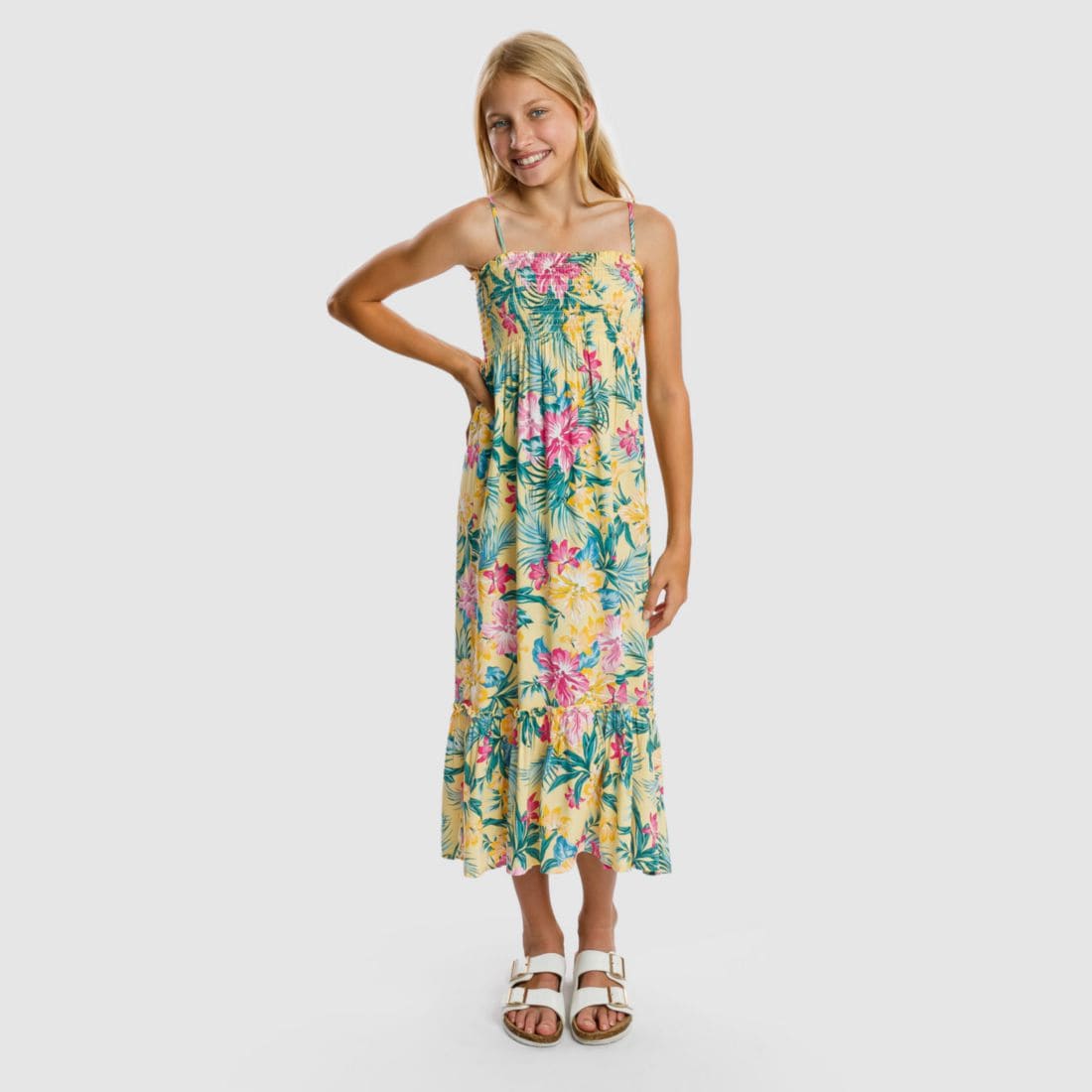 shirred maxi dress