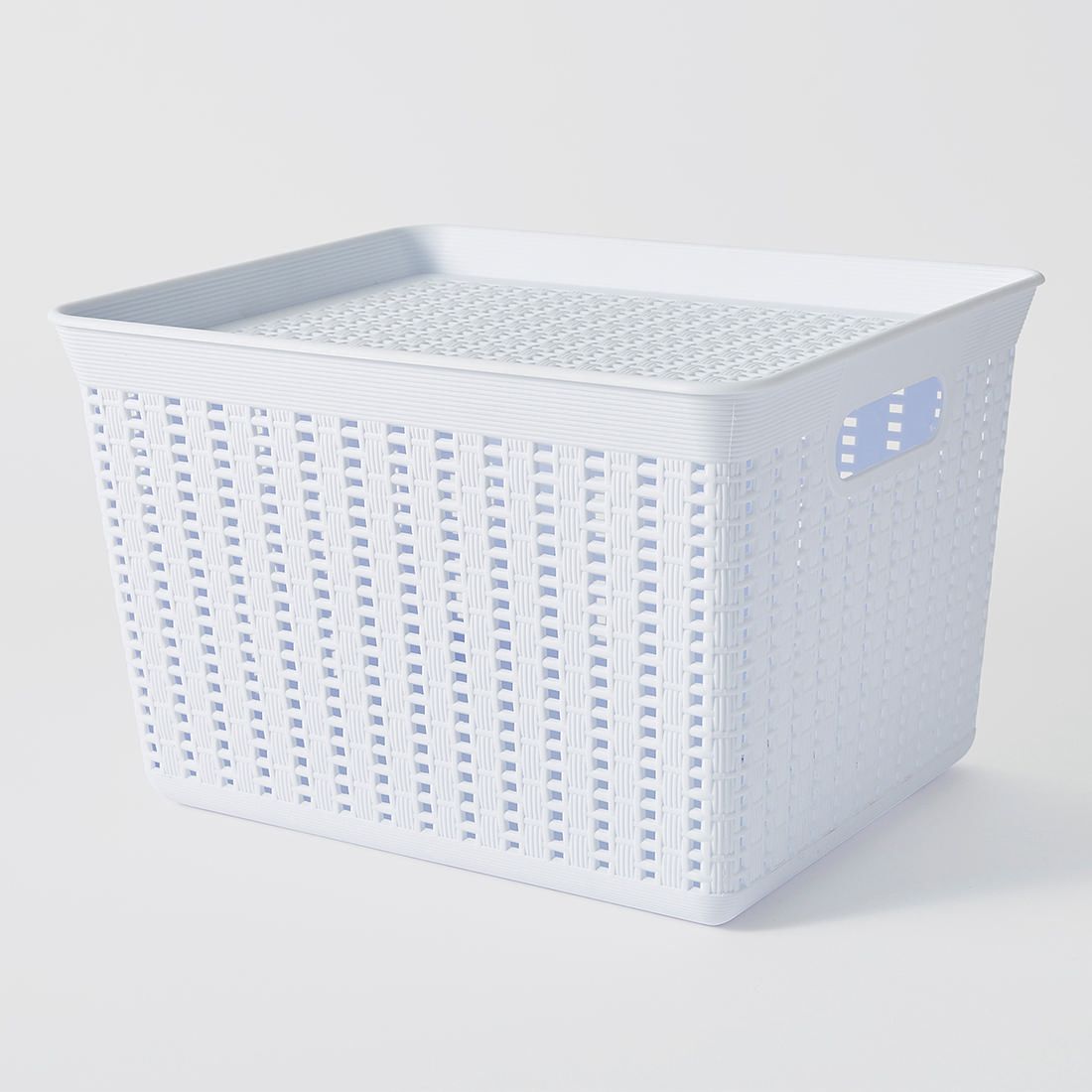 small white wicker storage baskets