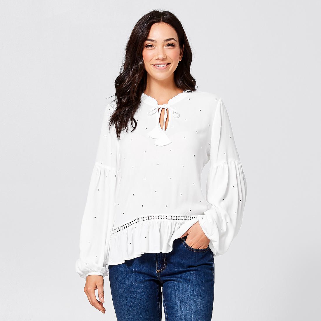 Ellie Embroidered Blouse - Ivory 