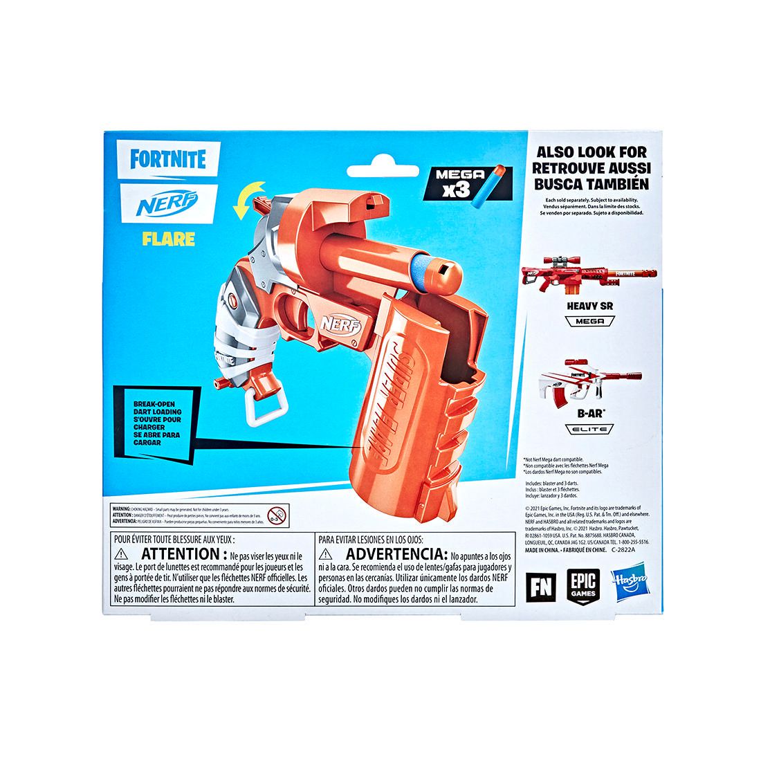 NERF Fortnite Flare Dart Blaster, Break-Open Dart Loading, Includes 3 Mega  Darts That Whistle Through The Air, Pull-Down Priming Handle