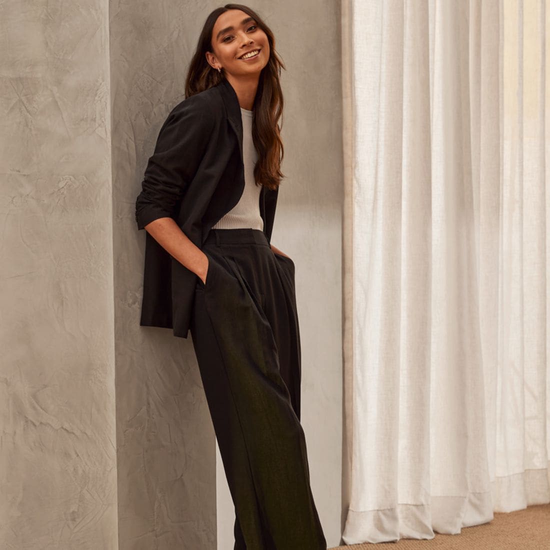 Preview Linen Blend Wide Leg Pants 