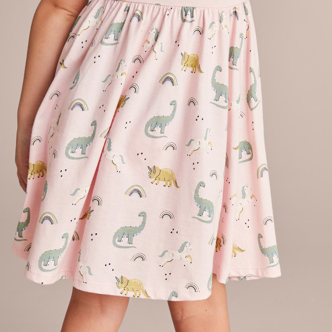 Print Dress - Pink Dino Unicorn 