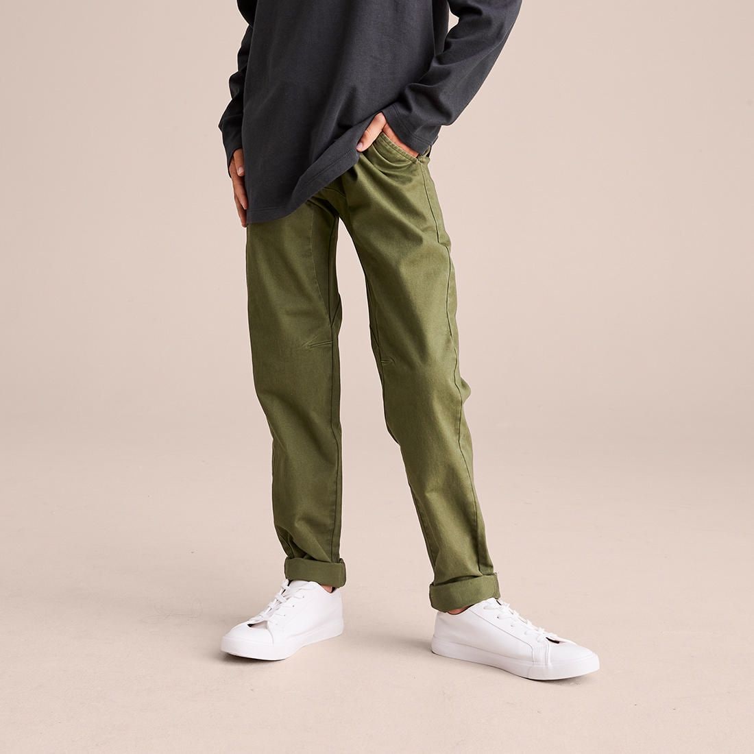 Pull On Cuffed Chino Pants - Khaki 