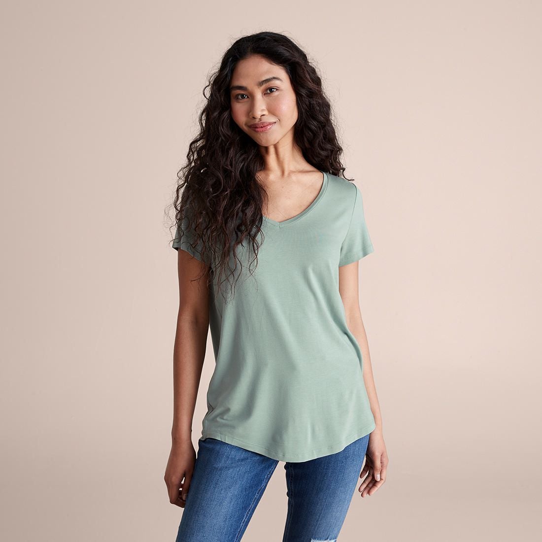 Modal/Elastane V-Neck T-Shirt - Jadette 