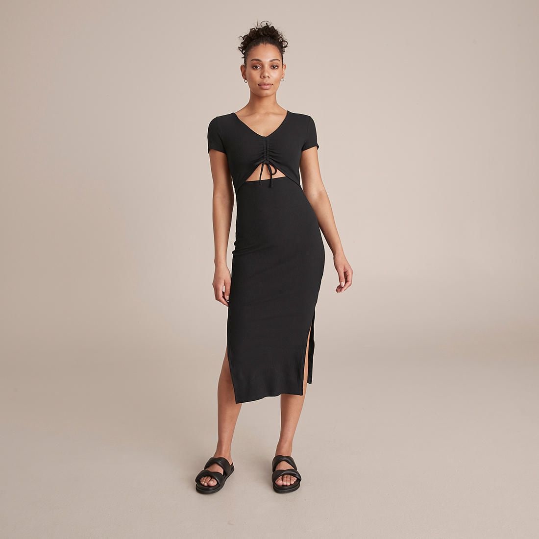 Lily Loves Ruched Front Ribbed Midi 