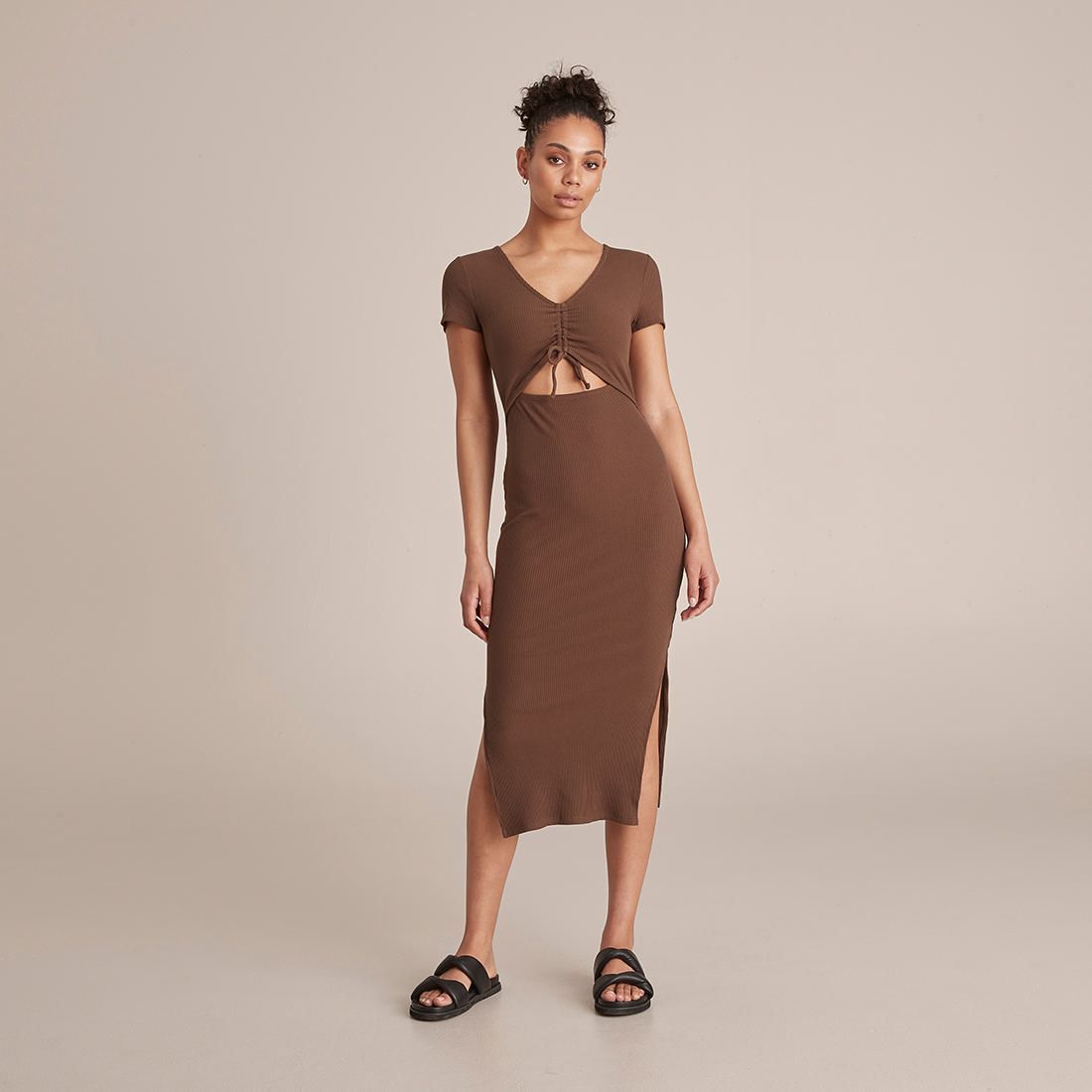 Lily Loves Ruched Front Ribbed Midi 