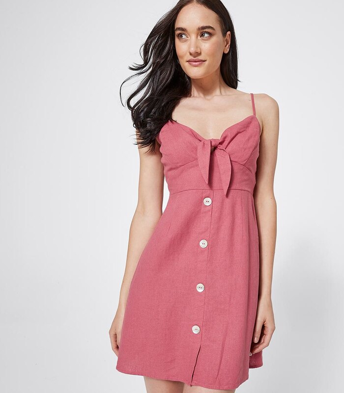Piping Hot Button Through Linen Blend Mini Dress Target Australia