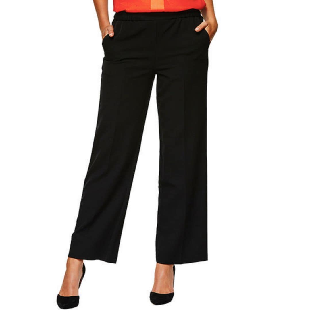 Elastic Waist Wide Leg Pants - Black 