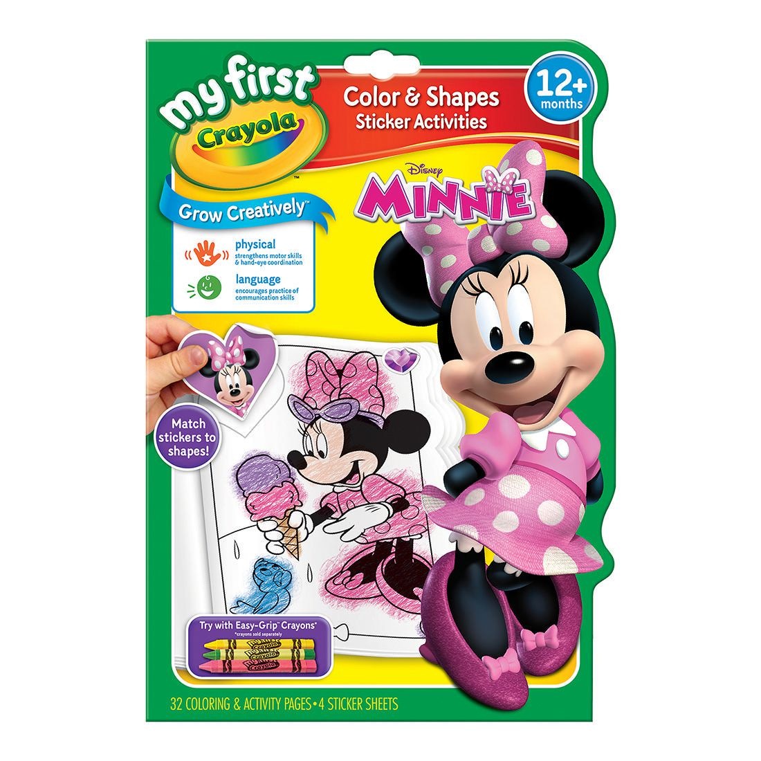 my first crayola colour shapes sticker activities book minnie