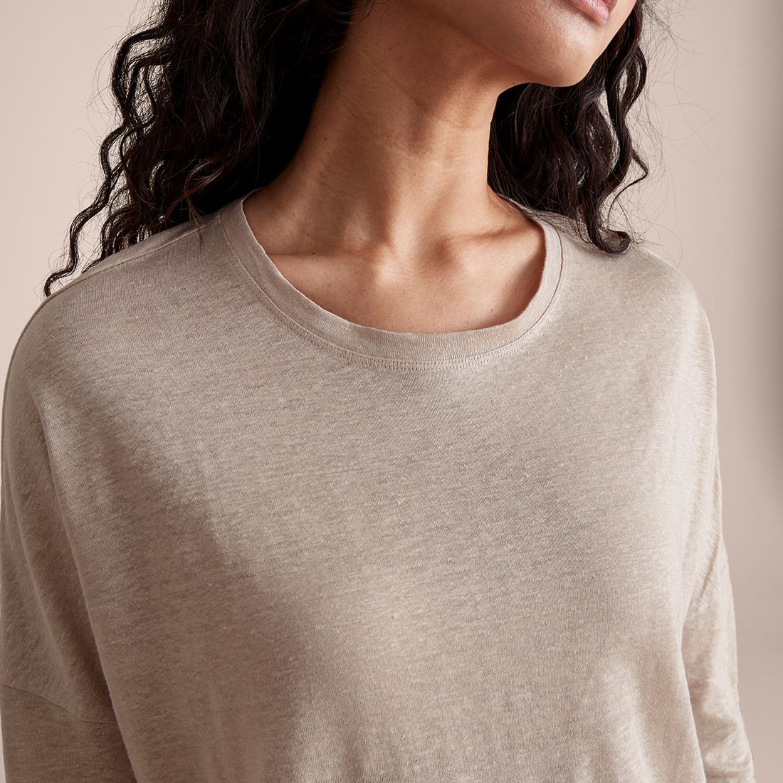 Long Sleeve Linen Blend T-Shirt 