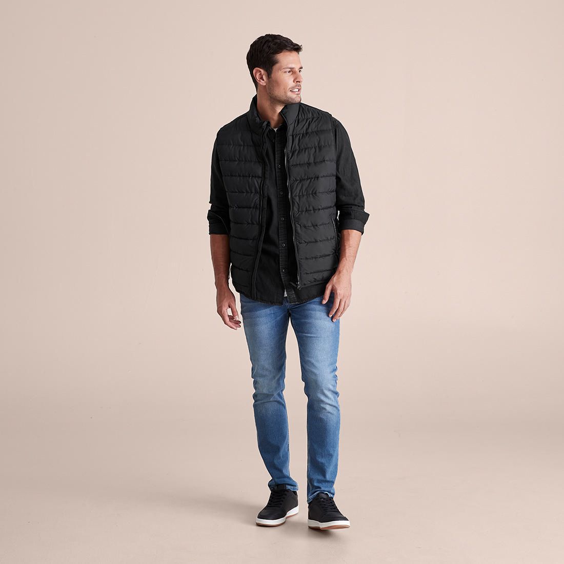 puffer vest with dress shirt